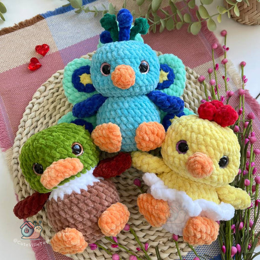 Peacock, Chick & Duck Crochet Pattern