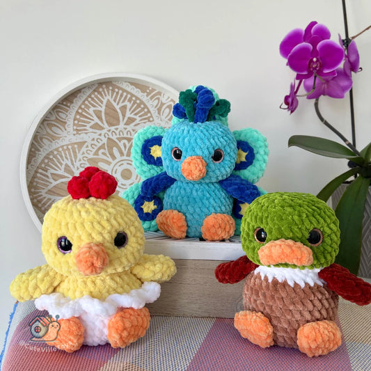 Peacock, Chick & Duck Crochet Pattern