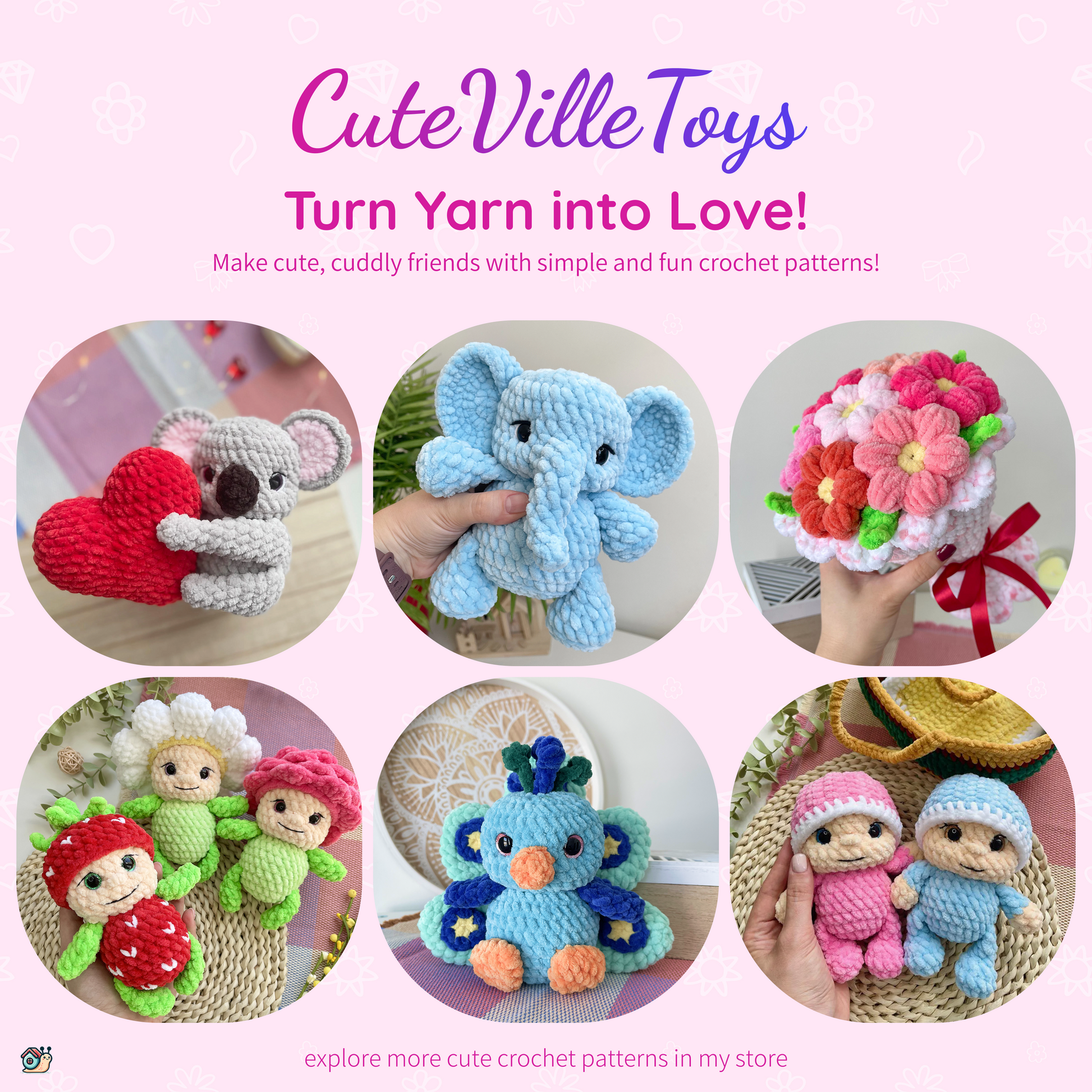 Elephant Crochet Pattern – CuteVilleToys - Main Image